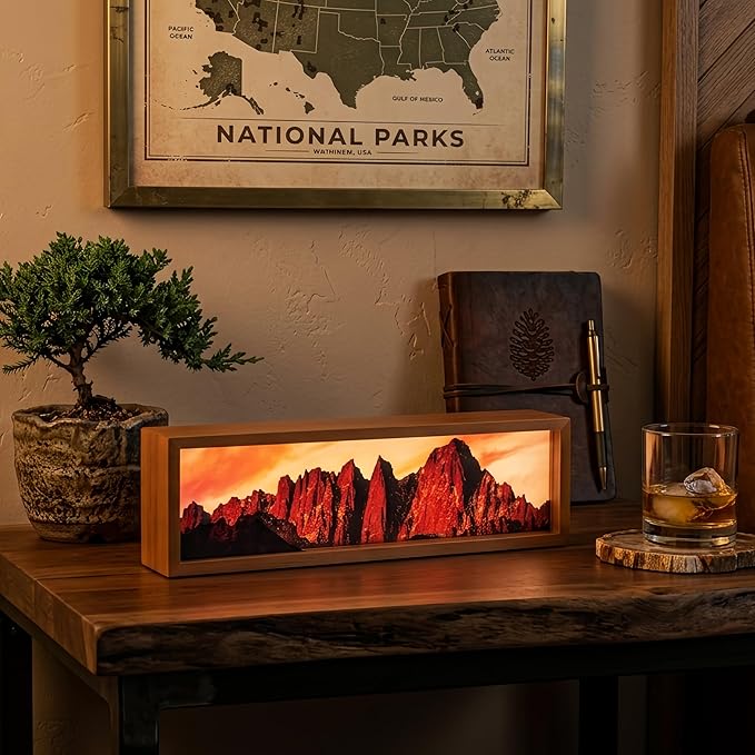 Mount Whitney in Sunlight Led Light Box 3 Layers of Acrylic Light Box Handmade Table Lamp for Room Decor Travel Gift (Mount Whitney in Sunlight)