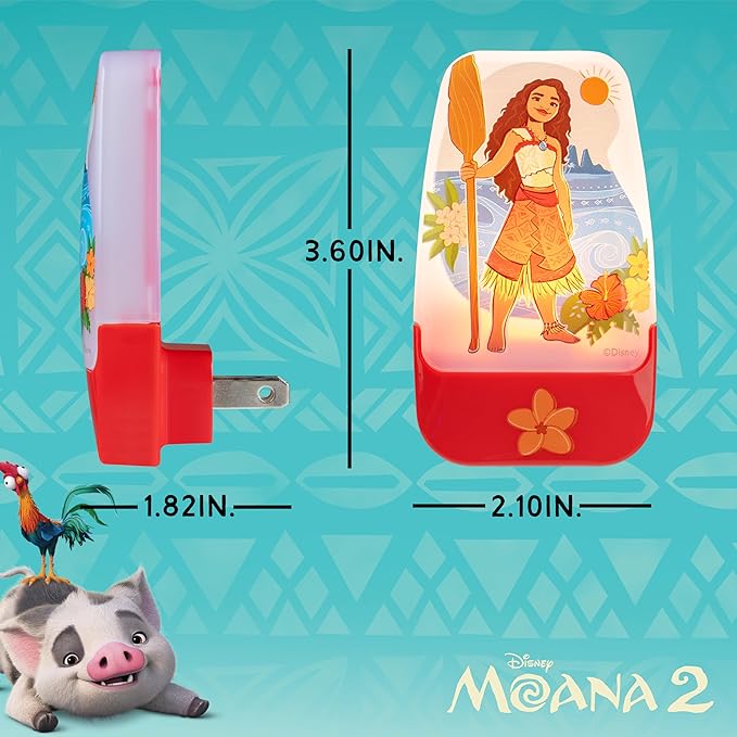 Disney Moana LED Night Lights Plug Into Wall NightLight for Kids Room Decor Ambient Lighting Girls Boys Bedroom Bathroom Light Nursery 85993
