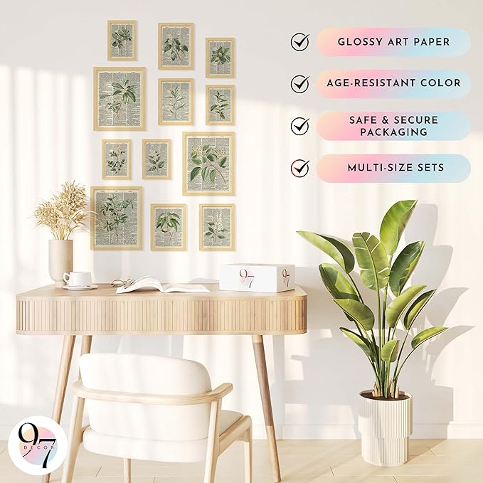 97 Decor Vintage Botanical Wall Art - Greenery Plant Posters For Room Aesthetic, Retro Green Plant Pictures Wall Decor, Vintage Botanical Prints For Home Bedroom Office Decorations (unframed)