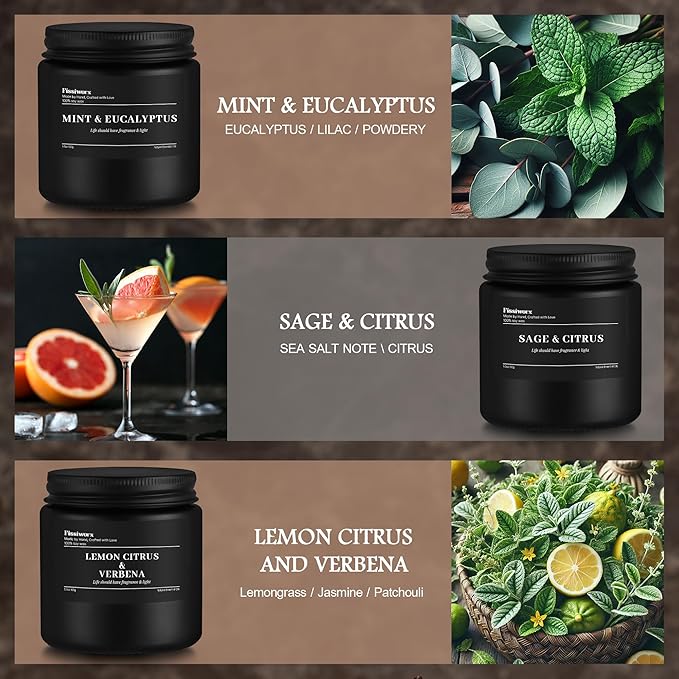 9 Pack Scented Candles Set Gifts for Men, Aromatherapy Candle Set with Scents （Mint & Eucalyptus/Sage & Citrus/Lemon Citrus & Verbena）- Gift for Dad, Boyfriend, Birthday, Father’s Day, Anniversary