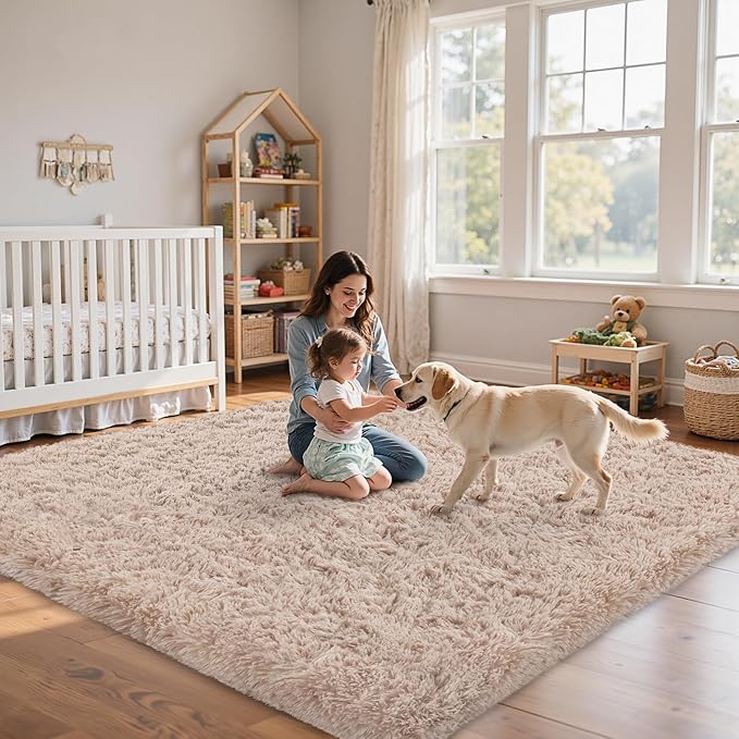 5x7 Area Rug for Living Room:Ultra Soft Fluffy Shag Beige Rugs,Large Fuzzy Plush Indoor Non Slip Carpet Washable Rug for Bedroom Kids Nursery Office Dorm Modern Decor(Beige 5'x7')