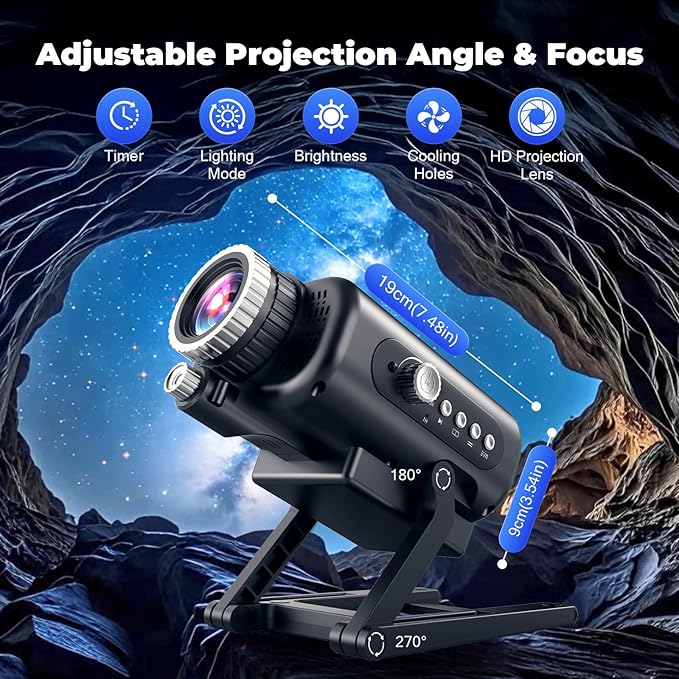 3D Galaxy Star Projector for Bedroom, 60 Themes HD 3D Planetarium Projector with Bluetooth Speaker, 1H/2H Timer, Night Light for Bedroom, Home Decor, Valentines Day, Gifts for Girls, Boys Black