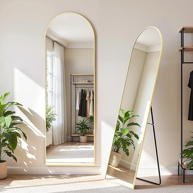 Simple Deluxe Arched Full Length Mirror, 64"×21" Large Floor Mirrors, for Wall Door Bedroom Bathroom Living Room (Gold)
