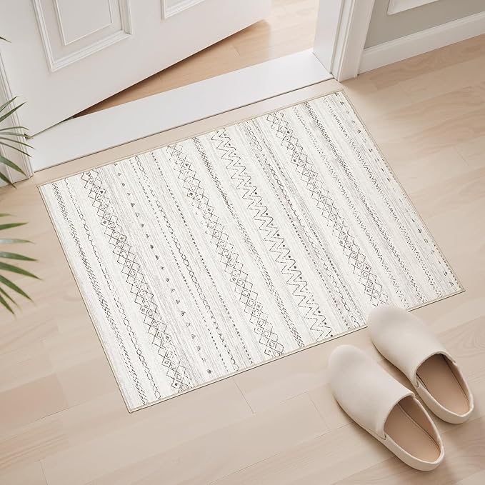 cotiled Washable 2x3 Entryway Rug: Washable Boho Rugs with Non Slip Backing Small Soft Indoor Stain Resistant Carpet for Kitchen Front Lightweight Home Decor Brown