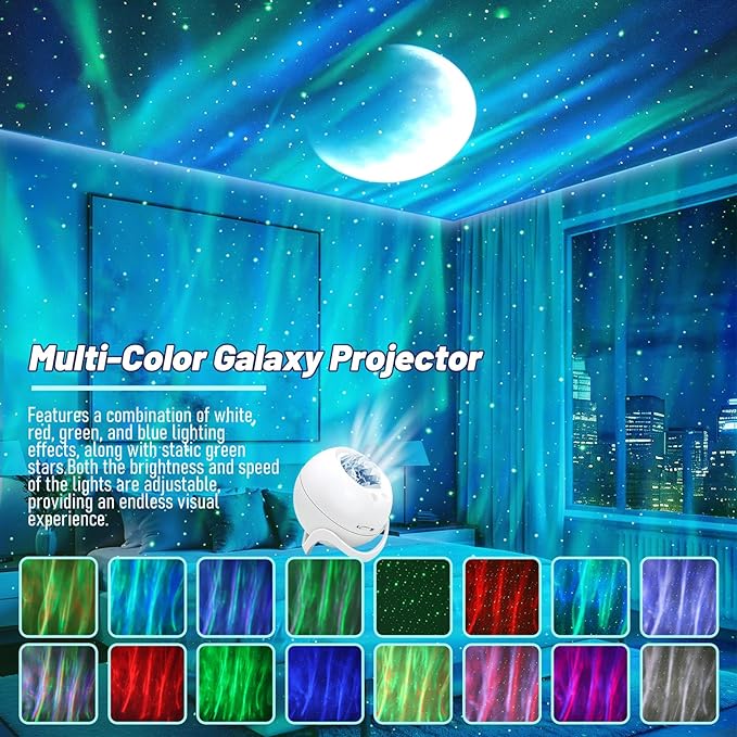 Star Projector Galaxy Projector for Bedroom, White Noise Bluetooth Speaker Northern Lights Projector, Suitable Gaming, Home Theater, Adult, Christmas Mood Night Light
