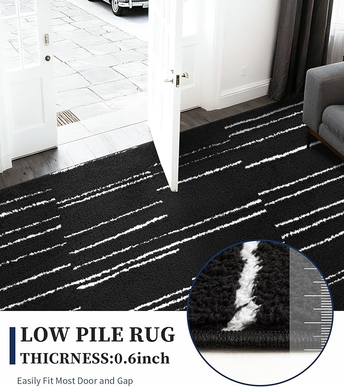 YIHOUSE 5x7 Abstract Striped Area Rug, Modern Washable Stain Resistant Rugs Non Slip, Soft Indoor Floor Carpet for Living Room, Bedroom,Dining Room, Black and White