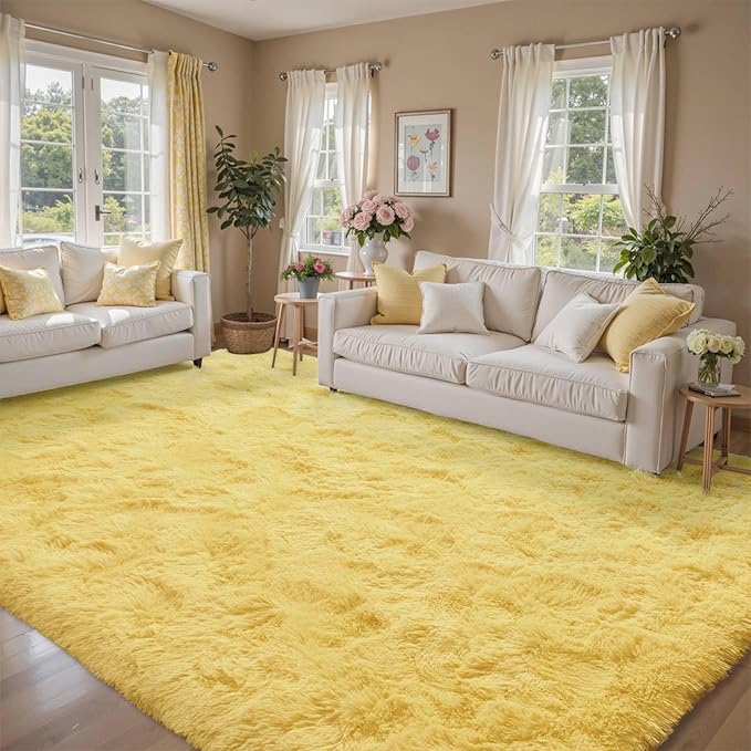6x9 Yellow Rug for Living Room Shag Area Rugs Fluffy Bedroom Plush Carpet Non Slip for Nursery Kids PlayRoom Home Decor Aesthetic