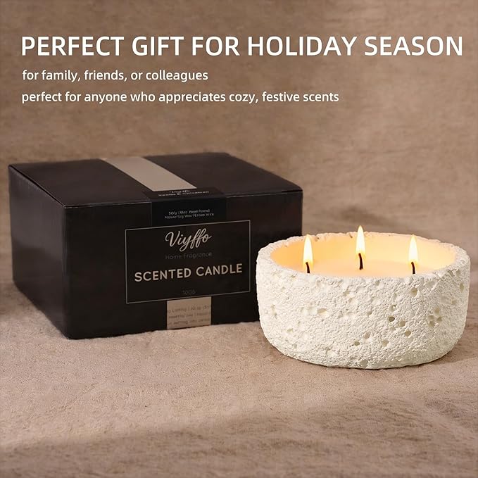 Viyffo Large 20oz Scented Candle – Creamy Vanilla, 3 Wick Non Toxic Soy Candles for Women & Men, Matte Ivory White Ceramic Jar Perfect for Home Fragrance, Elegant Spring Décor & Premium Gift