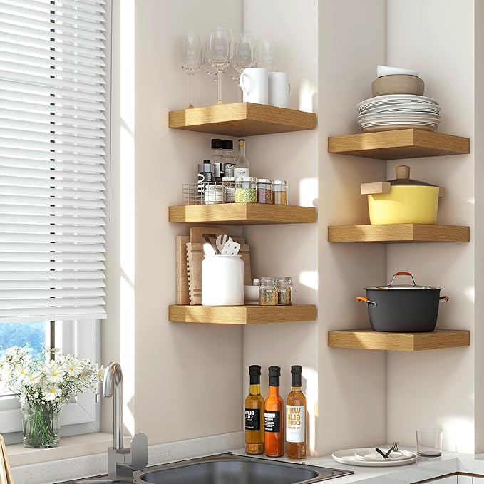 Square Floating Shelves for Wall 12"W x 12"D x 1.4"H, Small Engineered Wood Wall Shelves with Invisible Brackets for Living Room Bedroom Bathroom Office Kitchen Storage Decor, Oak Finish, Set of 3