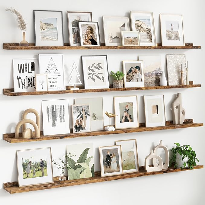 FLYJOE Floating Picture Ledge Shelves for Wall Set of 4, 72 Inch Wall Shelves with Lip Long Large Nursery Book Shelf for Toys Storage Kids Bookshelf Wall Mounted Living Room Bedroom Decor Frames
