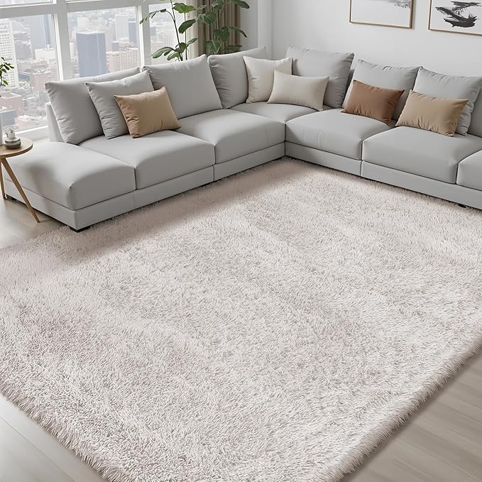 8x10 Area Rugs for Living Room Bedroom: White Soft Fluffy Shag Upgrade Non-Slip High Pile Carpet Large Fuzzy Plush Indoor Floor Decor Shaggy Rug for Kid Boys Girls Dorms Playroom Nursery Modern Home