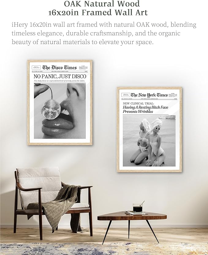 iHery Having A Resting Face Prevents Wrinkles Framed Trendy Hot Girls NewsPaper Wall Art, Natural OAK Wood Large 16x20in Canvas Wall Decor,Retro Magazine Vintage Bar Cart Living Room 1Pack