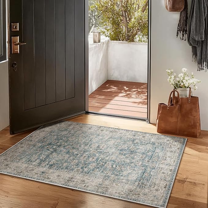 Machine Washable Entryway Throw Rug: Door Mat Indoor Entrance 2x3 Rug Boho Small Area Rug Non-Slip Low Pile Kitchen Rug for Front Door Indoor Entrance Entry Kids Room