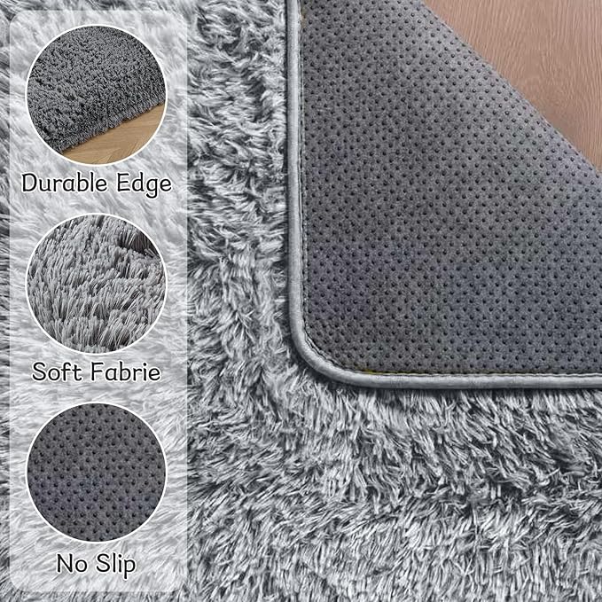 Fluffy Area Rugs for Bedroom - Soft Plush Shag Rug for Living Room Nursery Kids Room - Non Slip Fuzzy Shaggy Floor Carpets for Girls Boys Play Room Dorm Decor (Grey, 3' x 5')
