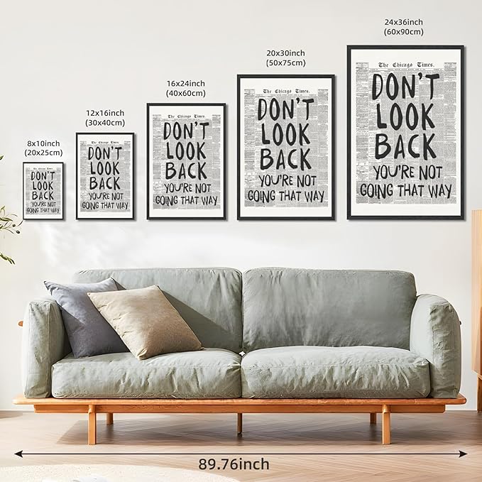 Licpach Retro Black White Newspaper Wall Art Don’t Look Back You’re Not Going That Way Motivational Poster Positive Canvas Print Aesthetic for Office Bedroom Inspirational Decor 16x24inch Black Frame