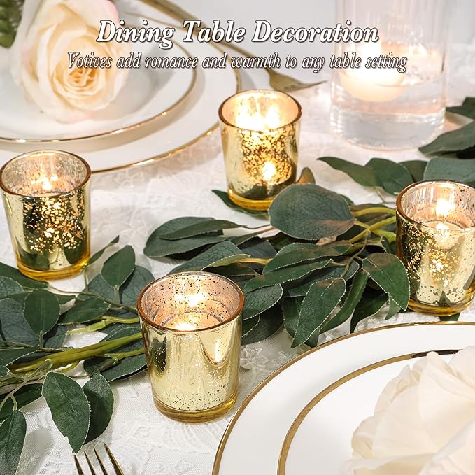 UPBUD Gold Votive Candle Holders Set of 24, Speckled Mercury Candle Holders for Wedding Gold Centerpiece Table Decorations, Tealight Candle Holder for Party Bridal Shower Decor, Home Decor