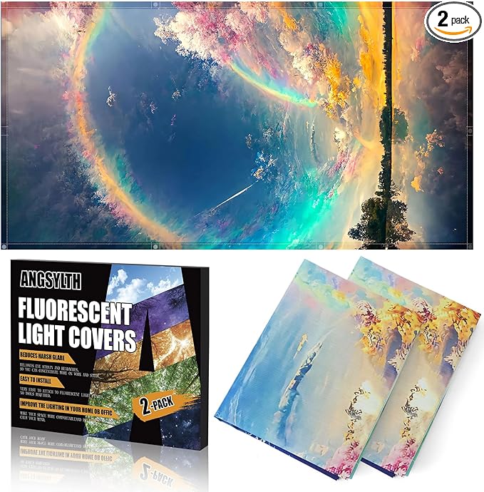 ANGSYLTH 2 Pcs Fluorescent Light Covers - 4 x 2 Feet Covers for Ceiling Lights, Magnetic Light Filters for Classroom, Office, Hospitals, Home (Auspiciousness Clouds)