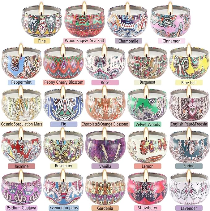 YOROXRG 24Pack Scented Candles,Soy Wax Jar Candles,Aromatherapy Candles for Home 2.5 OZ Scented Candles for Mom for Christmas Candles, Birthday, Thanksgiving, Mother's Day,Valentine'sDay