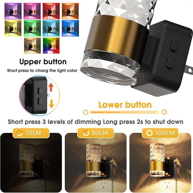L LOHAS LED Night Light, Night Lights Plug into Wall, 10-Color RGB Change Nightlights,10/50/100LM Adjustable Automatic Nightlights Plug in with Dusk to Dawn Sensor for Room Bathroom Hallway