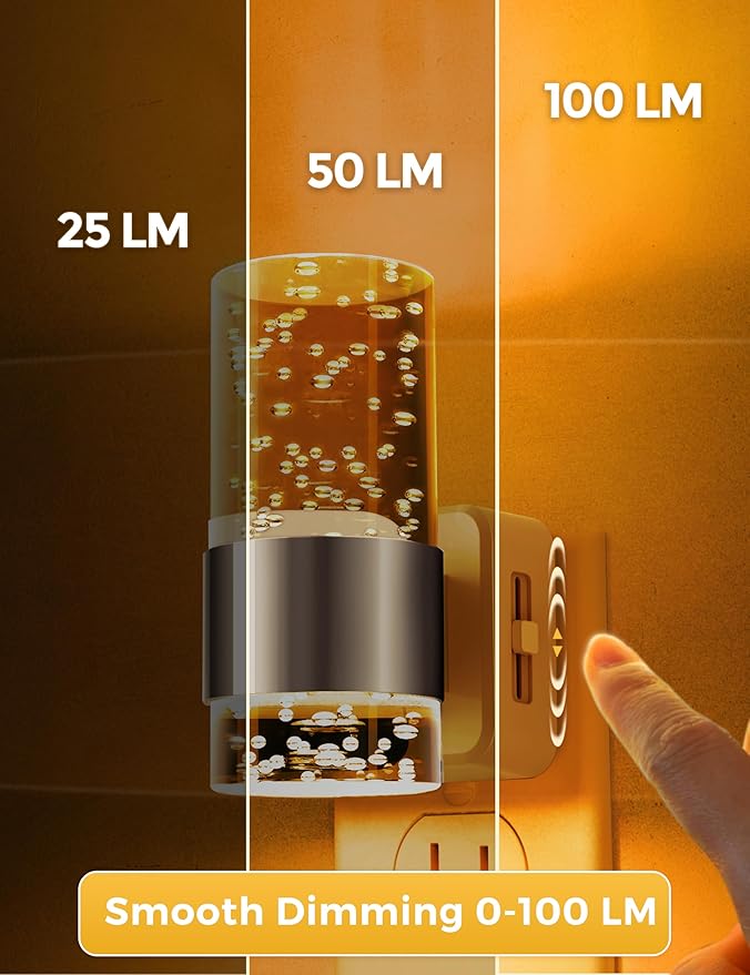 L LOHAS LED Night Light,Dimmable Night Lights Plug into Wall, 2 Pack Acrylic Nightlights with 0-100 LM Adjustable Brightness, Amber Plug in Night Light with Dusk to Dawn Sensor, for Bathroom Hallway