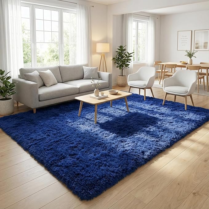 Large Area Rugs for Living Room, 7x10 Soft Fluffy Shaggy Rug, Machine Washable Non-Slip Plush Fuzzy Indoor Carpet, Aesthetic Home Decor for Bedroom,Kids Room,Nursery,Dorm, Dusty Blue