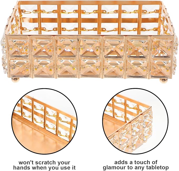 Cabilock European Style Gold Vanity Tray for Dresser Tops Crystal Makeup and Perfume Organizer Tray for Bedroom and Bathroom for Women