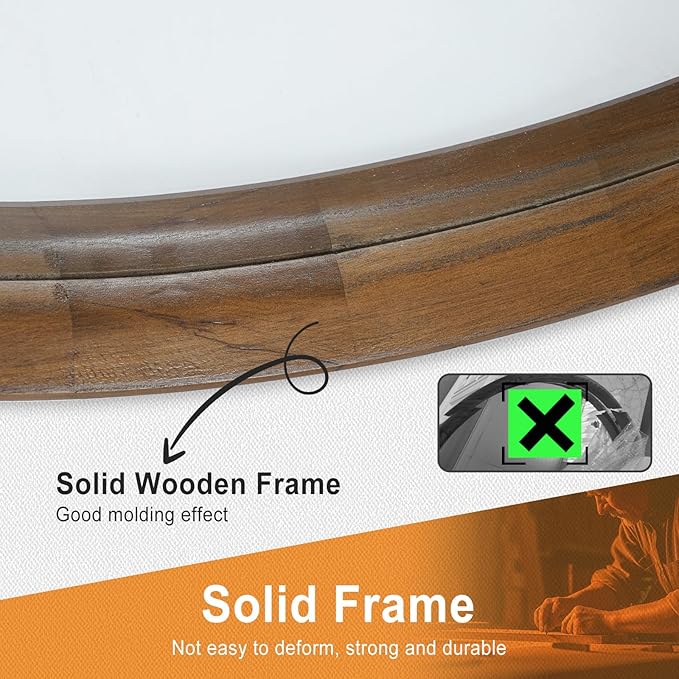 Brown Wood Round Mirror, 24 Inch - Perfect for Bathroom or Nursery Wall Decor