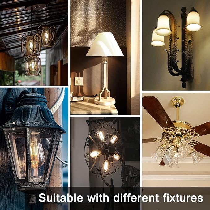 TJOY Edison Light Bulbs 60W Equivalent, Dimmable Vintage LED Light Bulbs, E26 Medium Base, Warm White 2700K, ST58, 8W, 800LM, 80+ CRI, Antique Decorative LED Filament, Clear Glass, 4 Pack