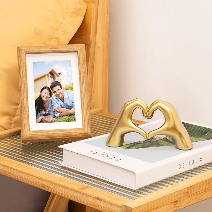 Gold Decor Living Room - Small Shelf Decor Aesthetic - Heart Hands Sculpture - Teen Girls Bedroom Knick Knacks - Cute Home Shelves Accent - Table Statue Love Decorations Gifts (Gold, Small)