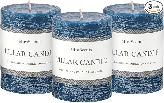 3x4 Inch Dark Blue Pillar Candles Set of 3 - Hand-Poured Unscented Candles, Long Clean Burning, Navy Blue Candle, Smokeless Dripless Candle for Dinner Table, Wedding, Home, Rustic Decor
