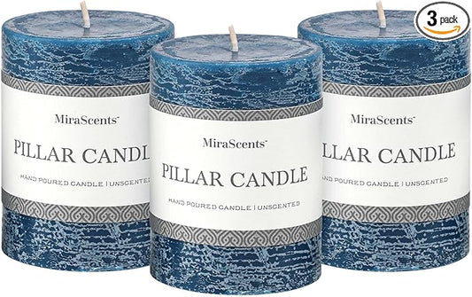 3x4 Inch Dark Blue Pillar Candles Set of 3 - Hand-Poured Unscented Candles, Long Clean Burning, Navy Blue Candle, Smokeless Dripless Candle for Dinner Table, Wedding, Home, Rustic Decor