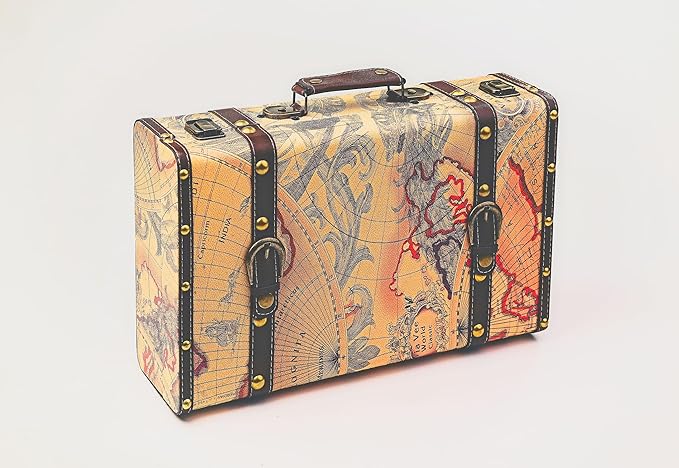 wald imports - Paperboard Suitcase -Decorative Storage Boxes - Suitcase for Decoration, Storage, and More (Faux Leather Map 1)
