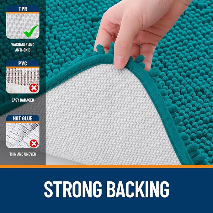 OLANLY Bathroom Runner Rugs 59x20, Soft Absorbent Chenille Bath Rugs, Rubber Backing Quick Dry, Machine Washable Long Bath Mats for Bathroom Floor, Tub and Shower, Home Decor Accessories, Deep Lake