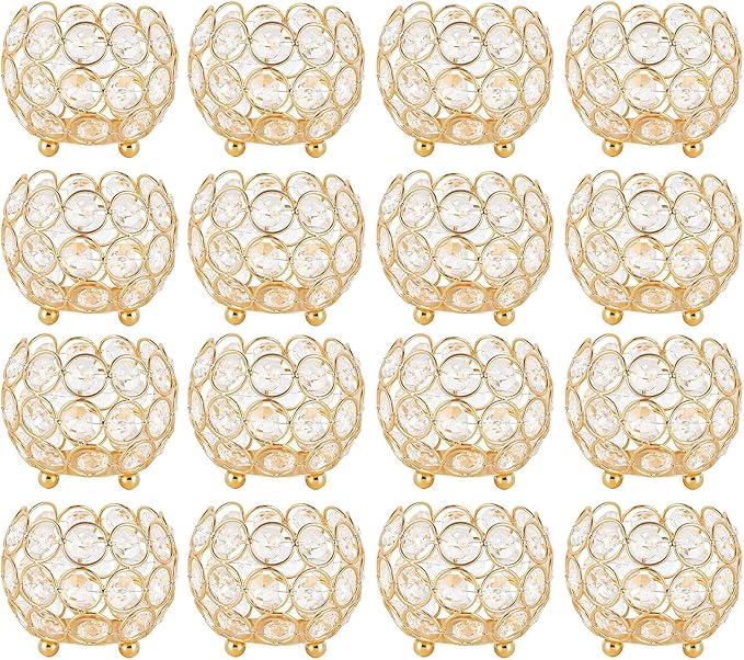 Set of 16 Crystal Bowl Tealight Holders for Wedding Centerpieces,Gold Votive Candle Holders for Party,Home Shower Decorations, Flower Vases Candle Centerpiece for Dining Table Decor