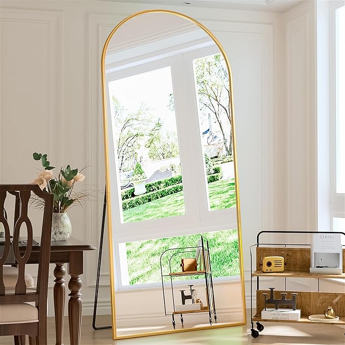 Antok Arched Full Length Mirror, 71"x28" Gold Metal Frame Floor Mirror for Bedroom Living Room, Freestanding/Wall Mount/Leaning