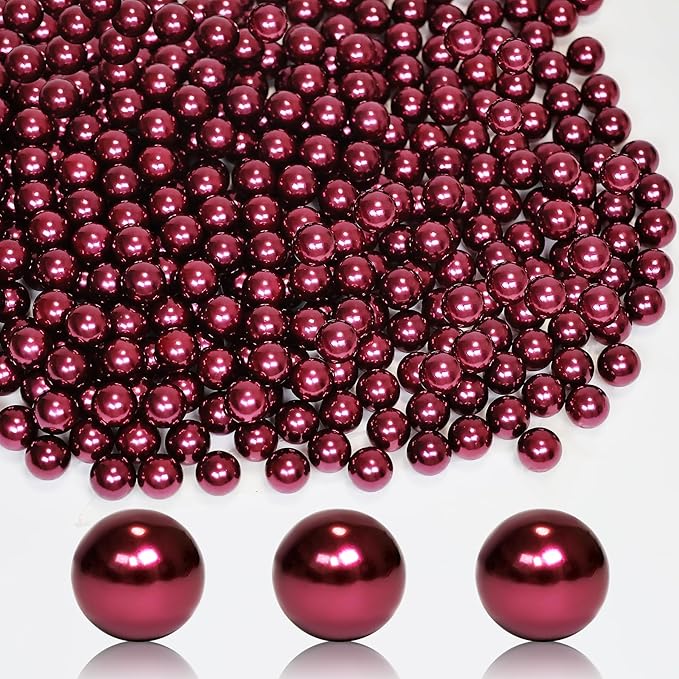 1400Pcs Wine Red Vase Filler Pearl Beads for Crafting 8mm Beads No Holes Decor Suitable for Wedding Decor, Party Decorations, Centerpiece Table Decorations