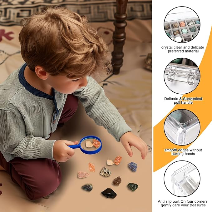 Rock Collection Box for Kids - Display Case for Collectibles - Storage and Display Shelf - Generation 2