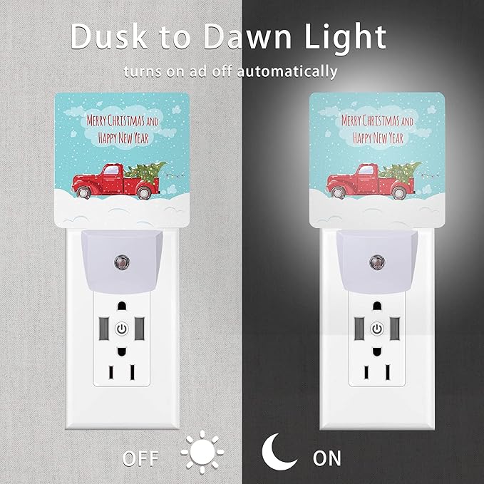 Christmas Décor Night Light,Retro Pickup and Christmas Tree Night Lights Plug into Wall with Dusk to Dawn Light Sensors 0.5W Dim Lamp for Bedroom