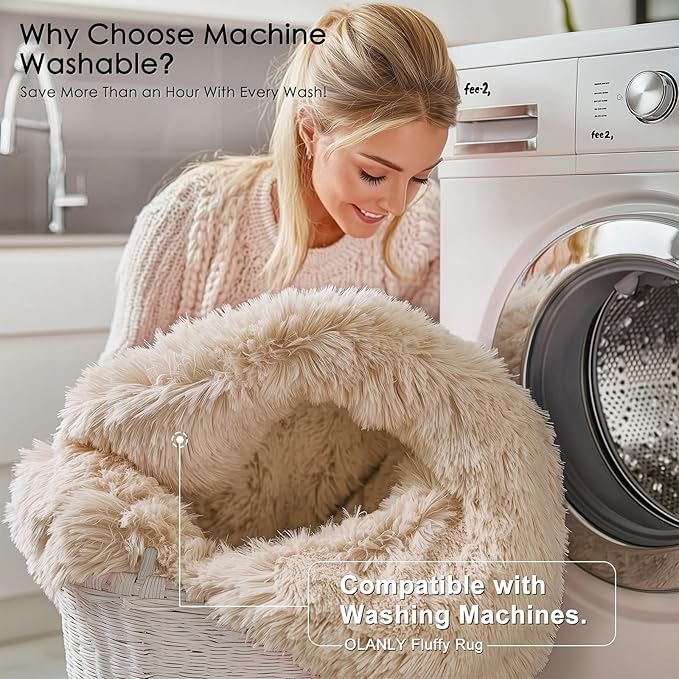 OLANLY 2x2 Machine Washable Small Rug, Soft Fluffy Shaggy Throw Rug for Bedroom, Entryway, Indoor Floor Carpet for Kids, Nursery, Home Decor, Beige