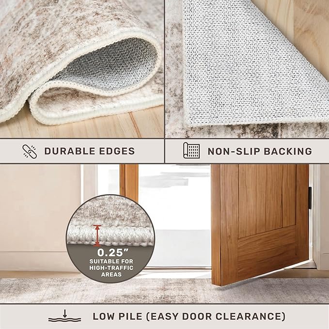 Hazo Haus Washable 5x7 Area Rugs for Living Room, Neutral Beige & Peach Farmhouse Rug for Dining Room & Bedroom, Ultra Soft Low-Pile Non-Slip Stain Resistant