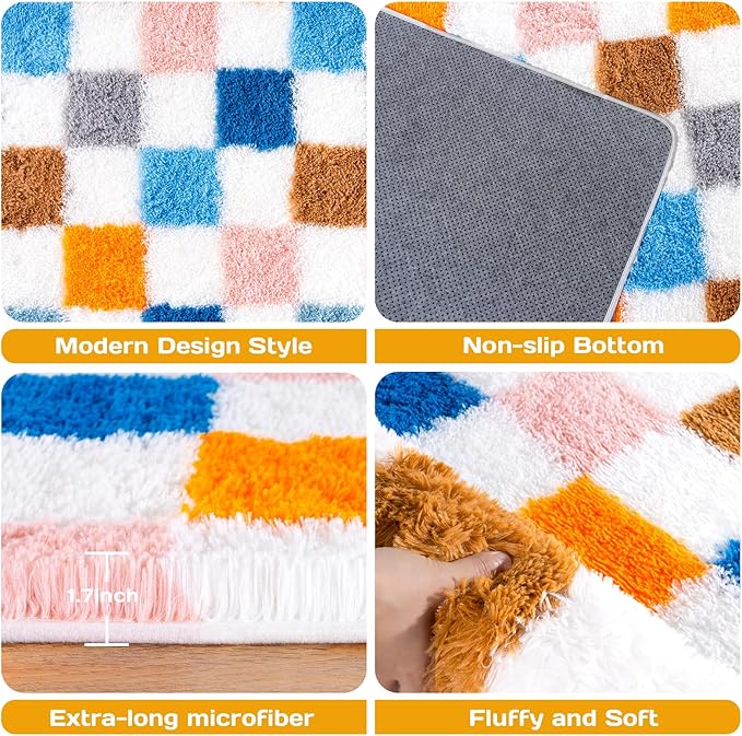 Checkered Rugs for Living Room Bedroom, 5x7 Area Rugs for Living Room, Modern Shaggy Carpets Fuzzy Rug for Boys Girls Dorm Nursery Home Decor Aesthetic, Upgrade Non-Slip Durable, Colorful