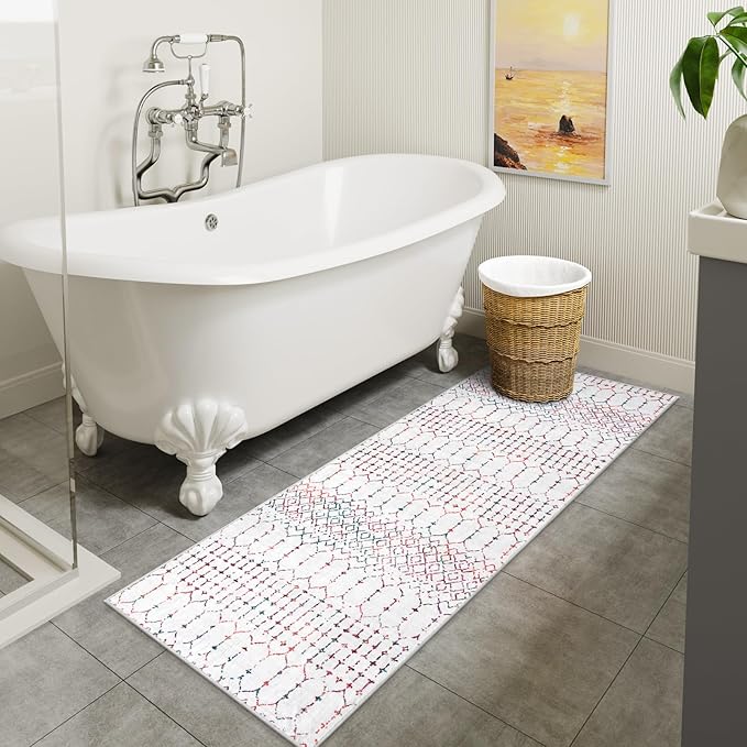 Lahome Moroccan Long Kitchen Rugs Runners 2x8 Rug Runners for Hallways Low-Profile Non Slip Rubber Backed Carpet, Geometric Print Distressed Floor Mat for Entryway Laundry Room Foyer Hana