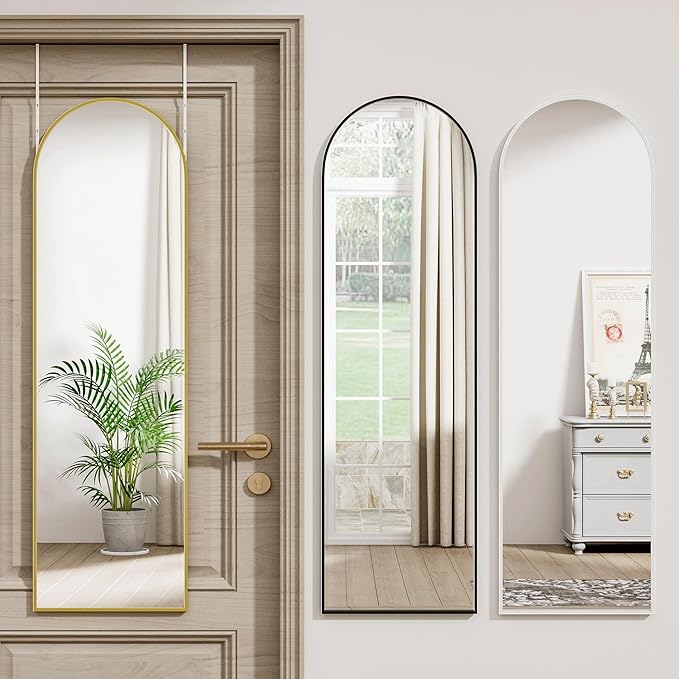 Vlush Door Mirror, Full Length Mirrors Over The Door, 14'' x 48'' Hanging/Rectangular Wall Mirror, Wall-Mounted/Hanging/Leaning, Home Decor,(White)