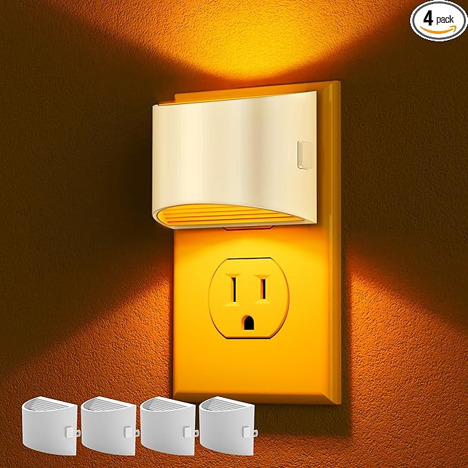DORESshop LED Night Light[4 Pack], Night Lights Plug into Wall, 3 Level Brightness Adjustable Plug in Night Light, Dusk to Dawn Sensor Nightlights for Adults,Bedroom,Bathroom,Hallway, Amber