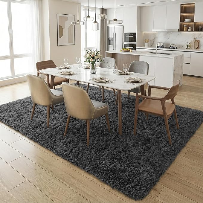 Large Area Rugs for Living Room, 7x10 Soft Fluffy Shaggy Rug, Machine Washable Non-Slip Plush Fuzzy Indoor Carpet, Aesthetic Home Decor for Bedroom,Kids Room,Nursery,Dorm, Smoky Gray