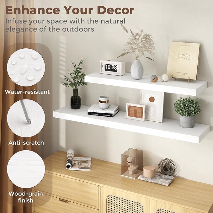 Fun Memories 12 Inch Deep Floating Shelves, 67 Inch Long Extra Large Floating Shelves for Home & Office, Wall Shelves with Invisible Bracket, White, Set of 1