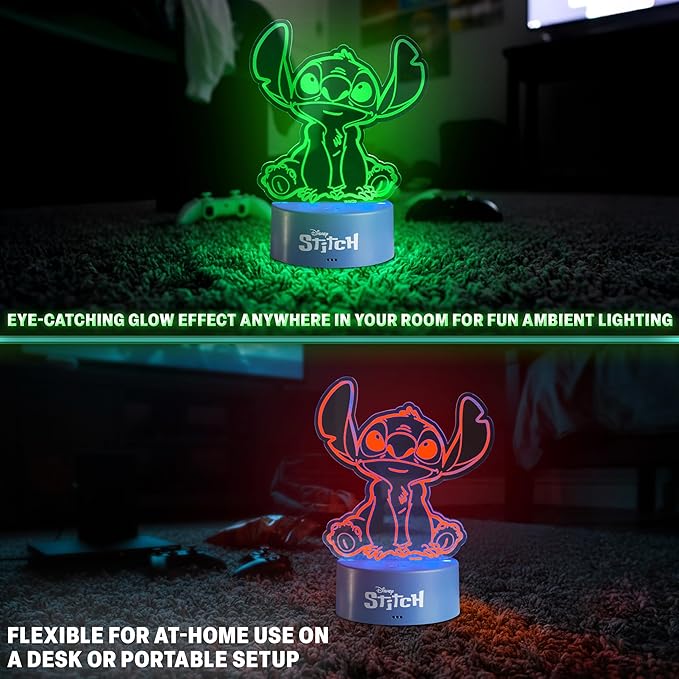 Get Trend Disney Stitch 3D Illusion Night Light for Kids, 16 Colors, 4 Lighting Modes, Dimmable, Dual Powered LED Desk Lamp with Remote Control, Bedroom Decor, Gifts for Boys, Girls (Multi Stitch)
