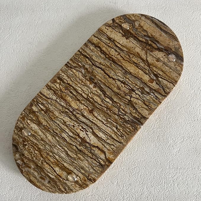 Natural Marble Oval Tray Ornaments Vintage Small Tray Storage Dish for Counter, Vanity, Dresser, Nightstand and Desk (Brown)