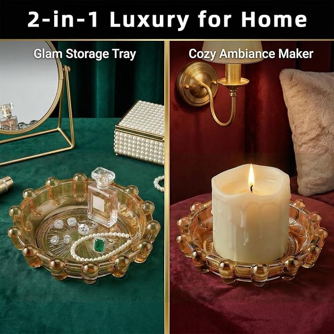 Bubble Smoky Glass Candle Holder – Modern Anthropologie-Inspired Decor Dish for Small Candles & Diffusers | Stylish Tabletop Accent for Home Bar & Cozy Living Spaces (2, Golden (Amber))