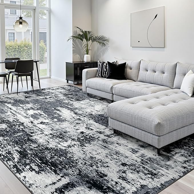 RELEANY Washable Area Rugs 5'x8' Non-Slip Modern Abstract Soft for Living Room Entryway Bedroom Nursery, Print Pattern, Black Navy Blue Gray